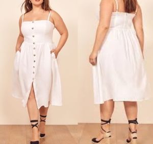 Reformation White Tori Linen Midi Dress Size 22